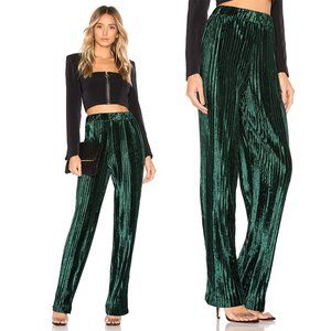 NBD Alena Pleated High Waist Velvet Pant Jewel S